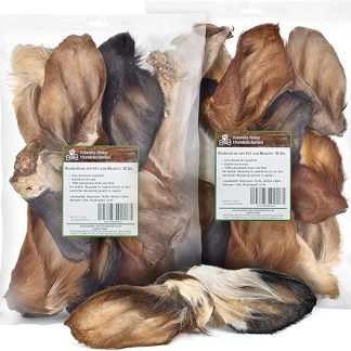 Kaureks Natur Hundeleckerlies Beef Ears with Fur and Shell 2 x 10 Pieces Chew Snack Like Beef Scalp