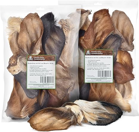 Kaureks Natur Hundeleckerlies Beef Ears with Fur and Shell 2 x 10 Pieces Chew Snack Like Beef Scalp