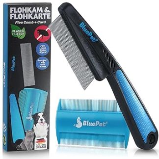 BluePet Flea Comb + Flea Card for Dogs and Cats, Effective Against Fleas, Lice & Ticks, Gently Rounded Teeth, Can Be Used As A Fine Dog Comb, Dust Comb, Nit Comb