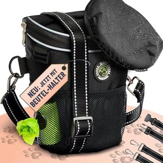 GIZZY® The Original Treat Bag for Dogs + Rain Cover Treat Bag for Dogs with Practical One-Handed Opening Dog Treat Bag for Training and Puppy Education Dog Dog [Black]