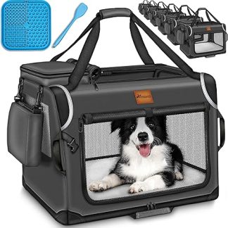 TRESKO® Foldable Dog Box Including Lick Mat and Spatula M 61 x 42 x 42 cm | Transport Box for Dogs and Cats | Dog Transport Box for Small and Large Dogs | Robust | Anthracite