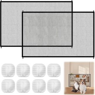 Pack of 2 Cat Door Gates 110 x 72 cm Door Safety Gate No Drilling Cat Dog Door Gate with 8 Adhesive Hooks Stair Safety Gate Dog Barriers Door Gate for Dogs Cats for Stairs, Corridors, Kitchens