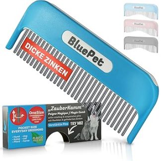 BluePet Reinforced Magic Comb Patented with Rotating & Yielding Teeth - For Long Hair Dogs and Cats - Removes Knots and Detangles Fur - Also for Humans
