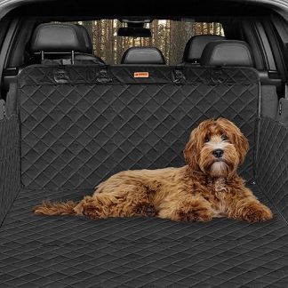 Hainberger Car Boot Protector Dog Quilted with Side and Bumper Protection Dog Blanket Car Boot Waterproof and Scratch-Resistant Universal Boot Protection Mat for Dogs 174 x 190 cm (Black)