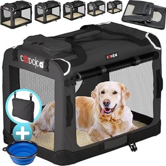CADOCA® Dog Transport Box, Foldable, Robust, M 60 x 42 x 44 cm, Breathable Transport Bag, Pet Transport Box, Dog Carrier, Anthracite