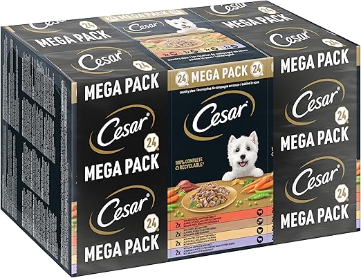 Cesar Megapack Landragout - Dog Food in Bowl - 4 Varieties in Multipack - 24 x 150 g