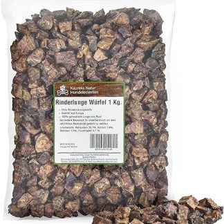 Kaureks Natur Hundeleckerlies, Beef Lung 1 kg, Beef Lung Cube, Chew Snack, Dog Food, Chew Item