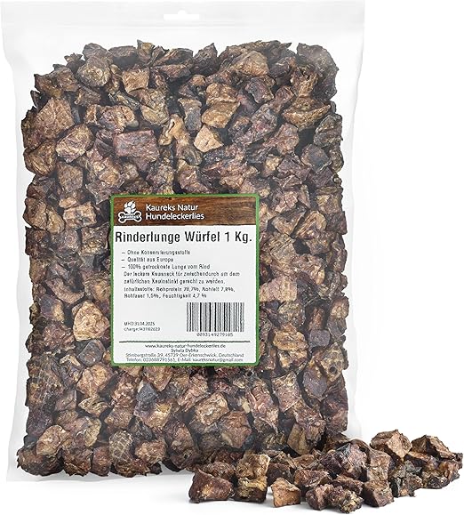 Kaureks Natur Hundeleckerlies, Beef Lung 1 kg, Beef Lung Cube, Chew Snack, Dog Food, Chew Item