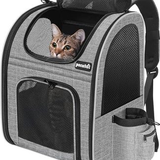 Pecute Pet Backpack with Mesh Window, Portable and Foldable Cat Bag, Breathable and Lightweight Dog Bag, Waterproof Oxford Cloth with Plenty of Space, Multifunctional Non-Slip Grey 6 kg