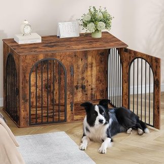 Hzuaneri Dog Cage Furniture, 108 cm Dog Box for Home, 3 Doors, Arch Door, Modern Dog Box Indoor for Dogs, Side Table, Dog Cage Heavy Duty, 108 x 64 x 76 cm, Vintage Brown DFC86001B