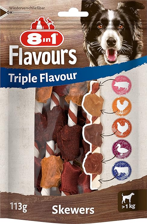 8in1 Triple Flavor Skewers Kausnack 6 Pieces Wrapped with Chicken Filet, 1 Pack (113 g)