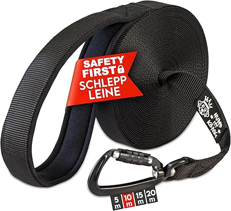 Sophisticated Recall Lead 10 m / 20 m for Dogs with Safety Carabiner, Dog Lead with Hand Strap Including Free Pouch & eBook, Recall Lead for Small Dogs, Cross Country Lead for Large Dogs