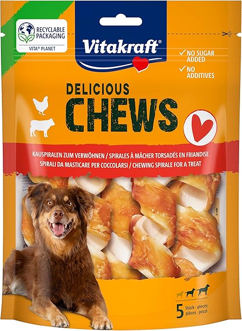 Vitakraft Delicious Chews Dog Chew Bone, Cow Skin Wrapped with Chicken Meat, for Business, No Added Sugar (1 x 100 g)