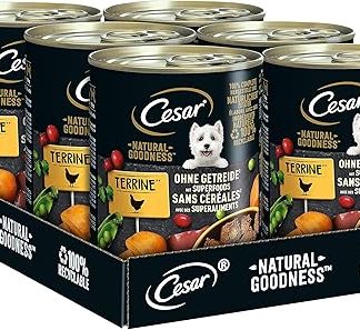 Cesar Adult Natural Goodness Wet Dog Food, 6 x 400 g, Balanced Premium Dog Food Wet, Rich in Chicken, Made with Natural Ingredients