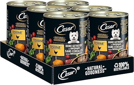 Cesar Adult Natural Goodness Wet Dog Food, 6 x 400 g, Balanced Premium Dog Food Wet, Rich in Chicken, Made with Natural Ingredients