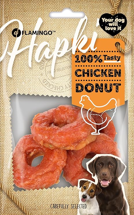 Flamingo Dog Treat, Donut with Chicken, 95 g, Crispy Dog Snack, No Added Sugar
