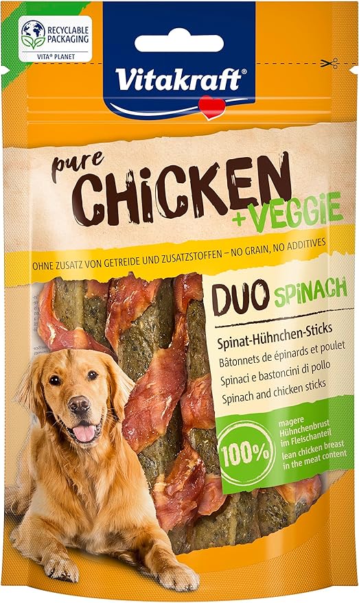 Vitakraft Chicken Veggie, Spinach Stick with Chicken, Dog Training Treat, for Rewarding (1 x 80 g)