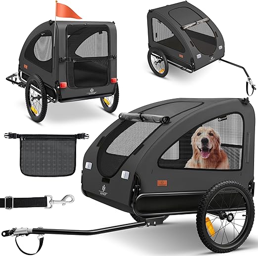 Kesser® Dog Trailer Boxer 2-in-1 Dog Buggy Bicycle Trailer Large approx. 250 L volume - incl. flag and bag - 600D Oxford canvas, folding SmartSpace concept, maximum load: 45 kg.