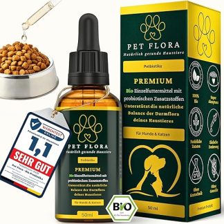 Pet Flora Probiotics for Dogs and Cats - 100% Organic Drops 50 ml - Liquid Probiotic for Intestinal Flora Building and Digestion in Pets - Probiotic Feed - Petbiotics