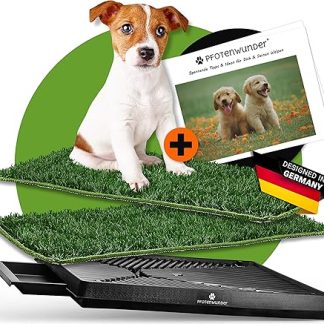 PFOTENWUNDER® Dog Toilet + 2X Easy Wash Lawn + 1x Booklet, Dog Toilet for Small & Large Dogs, 100% Solid Grass, Puppy Toilet Indoor Home Grass Dog Toilets Balcony Indoor Toilet
