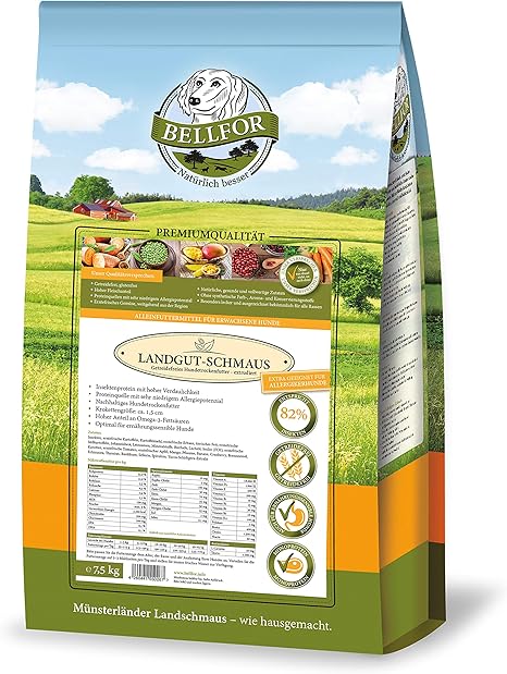 Bellfor Landgut-Schmaus Hypoallergenic Dry Food with Insects, Grain-Free, 7.5 kg, High Percentage of Omega-3 Fatty Acids, for Medium Size Dogs