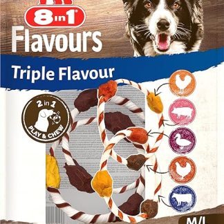 8in1 Triple Flavour Rings M/L Snacks for Dogs - Chew Snacks for Playing and Chewing with Extra Meat, 120 g Bag (2 Double Rings)