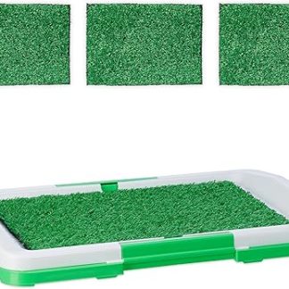Relaxdays Dog Toilet Lawn Puppy Toilet for Home, 4 x Grass Mat, H x W x D: 5.5 x 45.5 x 33 cm, Plastic, White/Green