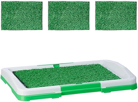 Relaxdays Dog Toilet Lawn Puppy Toilet for Home, 4 x Grass Mat, H x W x D: 5.5 x 45.5 x 33 cm, Plastic, White/Green