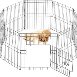 Yaheetech 8-Piece Puppy Playpen 61 cm High, Outdoor Run with Door, Dog Gate for Indoor and Outdoor Use, Animal Playpen for Dogs, Cats, Puppies, Rabbits, Flexible and Foldable, Easy to Assemble