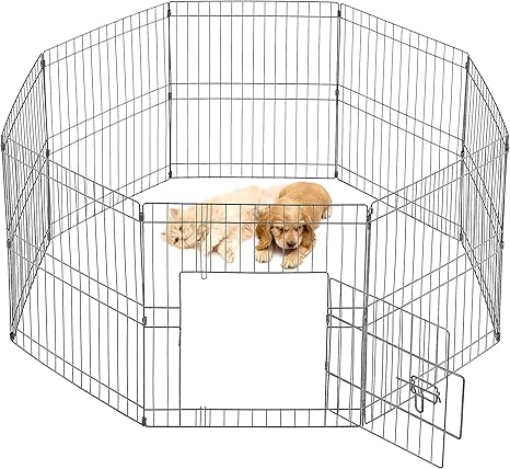 Yaheetech 8-Piece Puppy Playpen 61 cm High, Outdoor Run with Door, Dog Gate for Indoor and Outdoor Use, Animal Playpen for Dogs, Cats, Puppies, Rabbits, Flexible and Foldable, Easy to Assemble