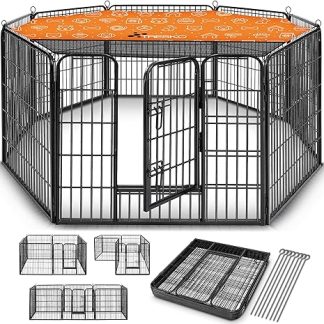 Tresko® Puppy Enclosure Outdoor Run, Dog Run with Door and Weatherproof Hammer Finish
