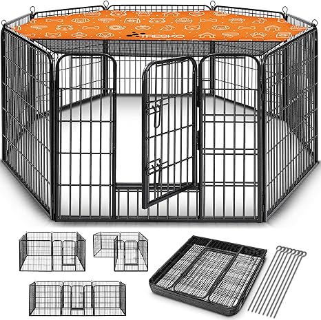 Tresko® Puppy Enclosure Outdoor Run, Dog Run with Door and Weatherproof Hammer Finish