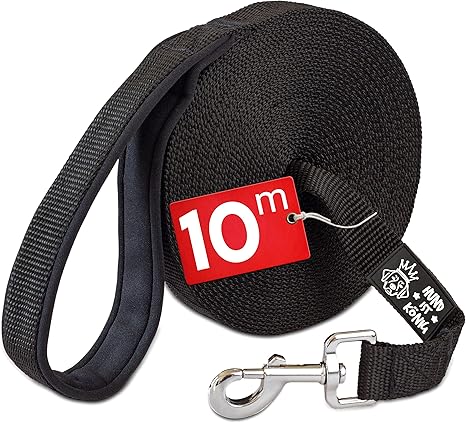 HUND IST KÖNIG Recall Lead 10 m for Dogs – Dog Lead 10 m with Grip Padding – Robust Dog Recall Lead, Water-Repellent and Dirt-Resistant – for Successful Dog Training Including eBook