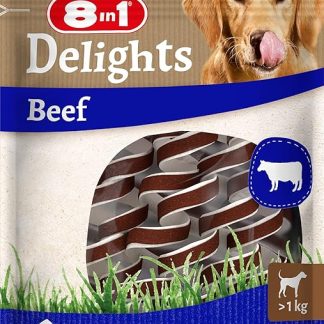 8in1 Delights Beef Chew Spirals - Healthy Chew Snack for Sensitive Dogs, High Quality Beef Wrapped in Beef Hide, Pack of 6