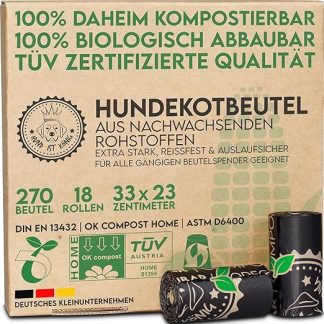 HUND IST KÖNIG Biodegradable Dog Waste Bags [Pack of 270] 100% Compostable Waste Bags for Dogs OK Compost HOME Certified - Tear-Resistant Dog Waste Bags Rolls | Dog Bag Opaque