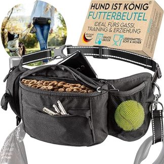 HUND IST KÖNIG Treat Bag for Dogs, Treats & Dog Accessories, Robust Bum Bag, Dog Food Bag with Waste Bag Dispenser, Mobile Phone Compartment & Strap for Flexible Lead