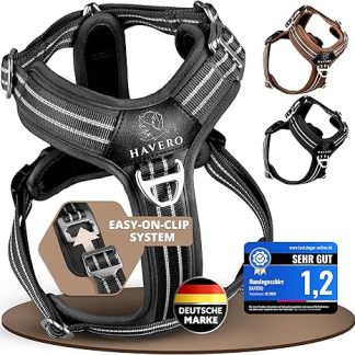 HAVERO Dog Harness Easy-On Clip - [No Overhead Pulling] | Anti-Pull Y Harness Padded Reflective Breathable Chest Harness - Small, Medium & Large Dog Harness (Black, L)