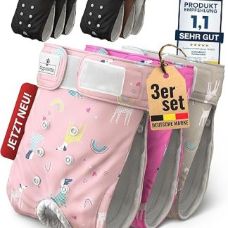 Dog Nappies for Female Dogs, Male & Cats [3 Nappies for Dogs 4-Ply Core] Washable Heat Pants for Female Dogs [Dog Panties Heat & Incontinence] (Pink, Beige, L, 3 Pieces)