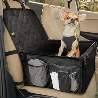 HELDENWERK Extra Sturdy Dog Car Seat - Reinforced Walls and 5 Straps - Waterproof Dog Car Seat for Back and Front Seat (Black, Standard Size)