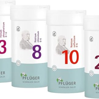 PFLÜGER Schüssler Salts Средство для укрепления иммунитета № 3, 8, 10 и 21, по 400 таблеток в каждой упаковке, без глютена.