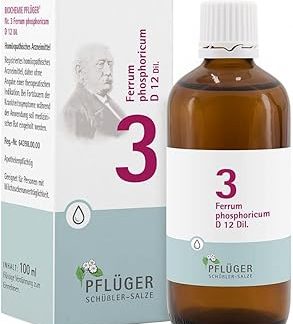 PFLÜGER Schüßler Salts No. 3 Ferrum Phosphoricum D12 – 100 мл капли – Соль для иммунной системы, энергии и защиты – Без глютена и лактозы