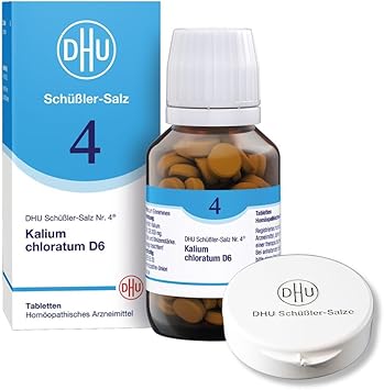 DHU Schüßler Salt No. 4 Калий хлорат D6 – Минеральная соль слизистых оболочек – Оригинальный продукт – Экологически чистый, в фармацевтической стеклянной упаковке, 200 таблеток в футляре для таблеток