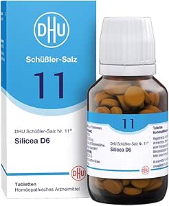 DHU Schüßler Salt No. 11 Silicea D6 - Минеральная соль для волос, кожи и соединительной ткани - Оригинальный продукт - Экологически чистый, в аптечном стеклянном флаконе, упаковка из 200 таблеток.