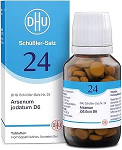 DHU Schüßler Соль № 24 Йодат арсена D6 - Минеральная соль для дыхательных путей и кожи - Оригинальный продукт - Экологически чистый, в аптечном стекле, упаковка из 200 таблеток