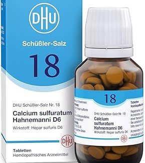DHU Schüßler Salt No. 18 Calcium Sulfuratum Hahnemanni D6 - Минеральная соль регенерации - Оригинальная - Экологически чистая, в аптечном стекле, упаковка из 200 таблеток