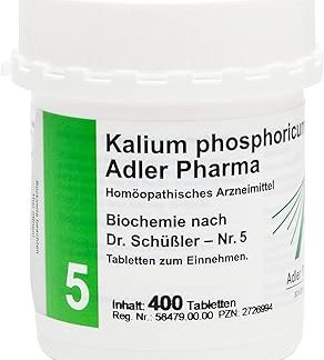 Таблетки Adler Pharma Potassium Phosphoricum D6 Biochemistry According to Dr. Schuessler No. 5, упаковка 400 таблеток.
