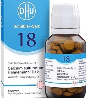 DHU Schüßler Salt No. 18 Calcium Sulfuratum Hahnemanni D12 - Минеральная соль регенерации - Оригинальная - Экологически чистая, в аптечном стекле, упаковка из 200 таблеток