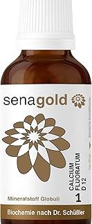 Соль Senagold Schüßler № 1 - Флюорат кальция D12 - Безлактозные гранулы, 20 г - Соль для соединительной ткани, кожи и суставов - Произведено в соответствии с гомеопатической фармакопеей в Германии.