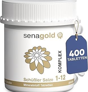 Комплекс солей Шюсслера Senagold № 1-12 – 400 таблеток – Все 12 солей Шюсслера в одной таблетке – Легко использовать – Без глютена – Произведено в соответствии с Гомеопатической фармакопеей (HAB)