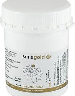 Senagold Schüssler Salts No. 1 - Calcium Fluoratum D12 - 1000 таблеток - Соль для соединительной ткани, кожи и суставов - Без глютена - Произведено в соответствии с гомеопатической фармакопеей в Германии